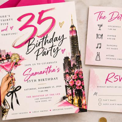 35th Birthday Invitation Pink Nyc Suite
