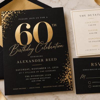 60th Birthday Invitation Black Gold Suite