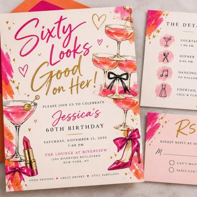 60th Birthday Invitation Pink Cocktail Suite