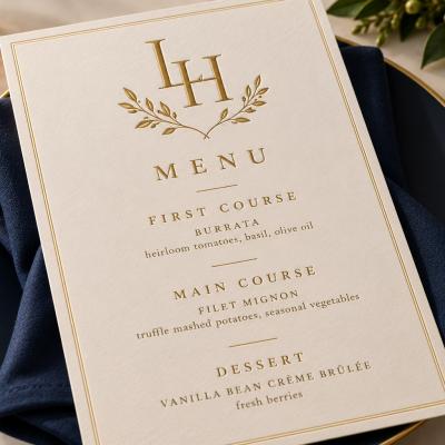 Wedding Menu Gold Foil Lh Monogram