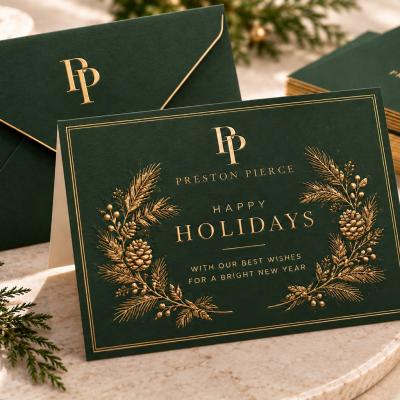 Holiday Card Green Gold Foil Wreath