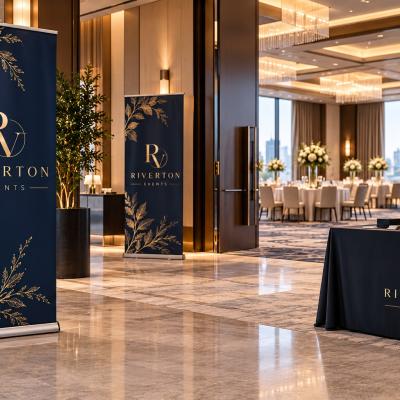 Roll Up Banners Event Venue Navy Gold